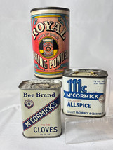 Bee Brand McCormick&#39;s Royal Baking Powder Tin Container Allspice Cloves ... - £23.70 GBP