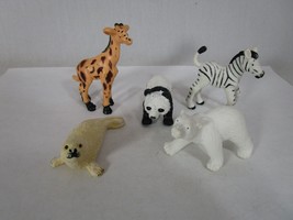 5 Safari Ltd Animal Lot Mini figurines Giraffe Panda Polar Bear Zebra Seal Puppy - £11.66 GBP