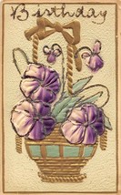 Embossed Postcard Birthday, Basket Of Flowers In Glitter - £3.92 GBP