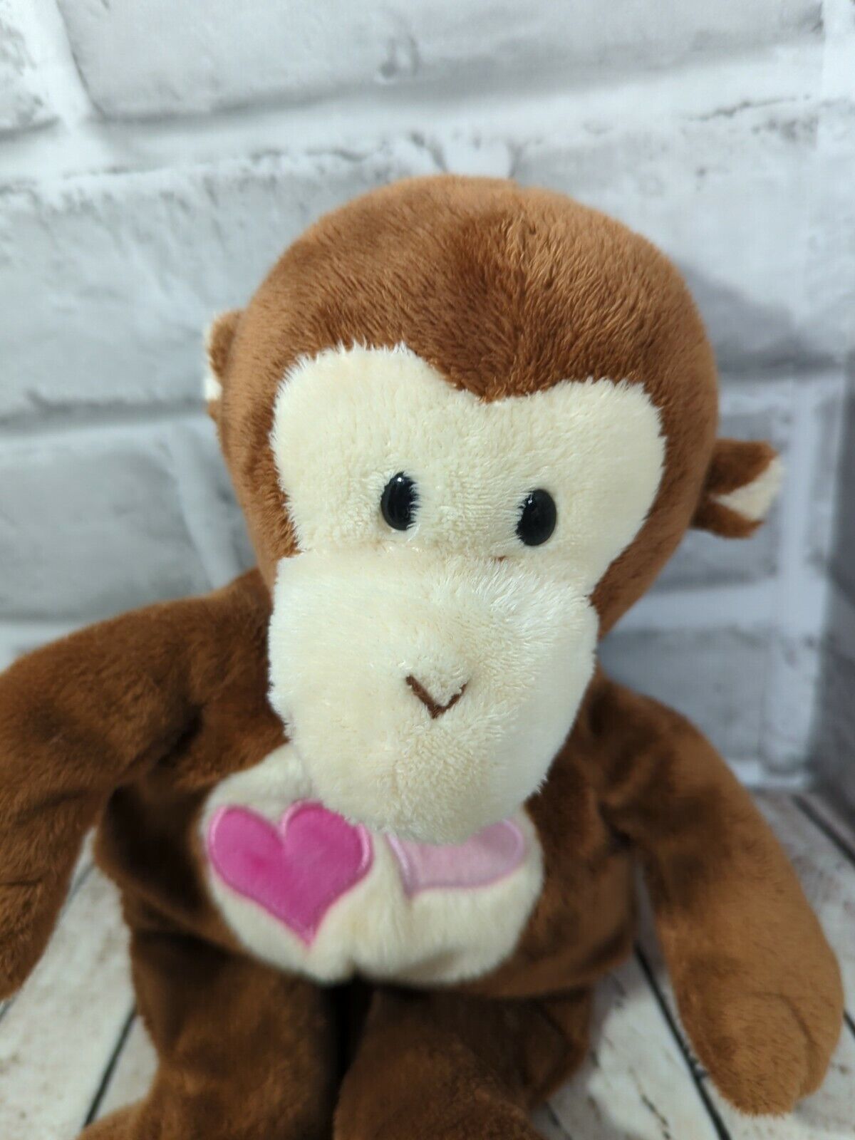 Ty Pluffies plush Lovesy monkey brown pink hearts Valentine's Day 2010 soft toy - $24.74