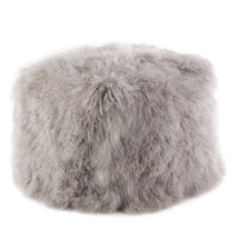 SARO PU356.FG Mongolian Lamb Fur Wool Pouf Ottoman  Fog - £429.37 GBP
