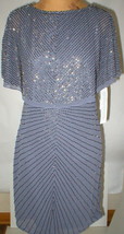 New Womens $465 2 NWT Designer Dress Aidan Mattox Gunmetal Gray Beaded Popover  - £361.99 GBP