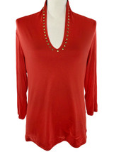 PREMISE Women&#39;s Shirt Top Red with Gold Studs Long Sleeve Sz M $40 - £21.23 GBP