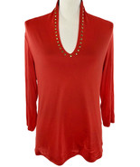 PREMISE Women&#39;s Shirt Top Red with Gold Studs Long Sleeve Sz M $40 - £21.62 GBP