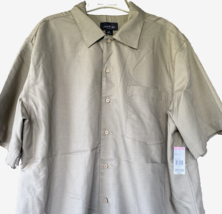 Camp Shirt Mens LARGE David Taylor Textured Button Up Khaki Beige Collec... - £15.23 GBP