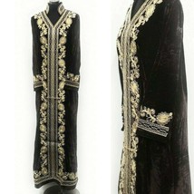 Black Farasha Moroccan Long Gown Caftan Dubai Kaftan Abaya Islamic Dress Velvet - £80.11 GBP