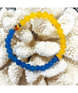 Support Ukraine Bracelet Frosted Blue Crystal Yellow Sunflower Silver Tone - £15.79 GBP
