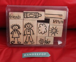Stampin&#39; Up! 10 Piece Child Drawing Rubber Stamp Set Friendship Craft Sentiment - £15.81 GBP