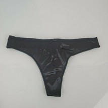 Vintage Victorias Secret Second Skin Satin Liquid Silky Shiny Black Thong L NEW - £44.14 GBP