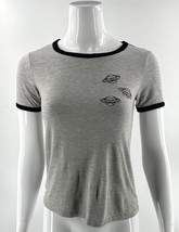Messy Bun Just Chillin Top Size Small Gray Black Embroidered Planets Tee... - $11.88