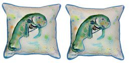 Pair of Betsy Drake Manatee Large Indoor Outdoor Pillows 18 Inch x18 Inch - £71.43 GBP