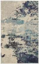 3&#39; X 5&#39; Ivory And Teal Blue Abstract Power Loom Non Skid Area Rug - £122.49 GBP