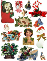vintage christmas card art clipart printable digital collage sheet downl... - $2.99