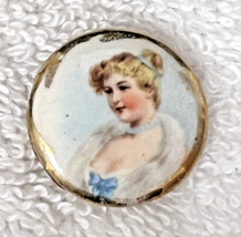 Victorian Hand Painted Beautiful Woman Blue Bow &amp; Bust 1&quot; She is a Lovel... - $36.14