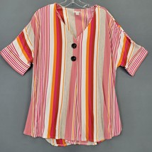 EST 1946 Women Shirt Size XL Pink Stretch Preppy Stripe Classic Short Sleeve Top - £9.84 GBP