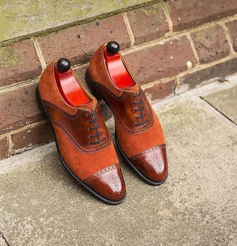 NEW Handmade Men brown oxford leather and suede shoes. men formal leather shoes