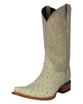 Mens Off White Ostrich Quill  Pattern Leather Western Wear Cowboy Boots ... - £87.12 GBP