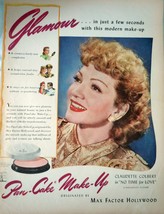Max Factor Claudette Colbert Pan Cake Makeup WWII Advertising Print Ad Art 1940s - $15.99