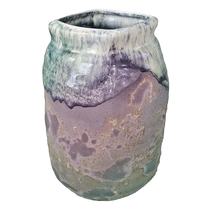 Vintage Foss Creek Pottery San Miguel Art VASE Green Purple Sand Glaze Dip Evans - £77.52 GBP