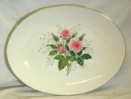 Oval Serving Platter Pink Roses - $24.74