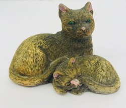 Cat Figurine Mother Cat With Kitten Ceramic Laying Down Cat Collector Cute - £14.40 GBP