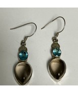 Sterling Silver 925 Dangle Drop Earrings Smoky Quartz &amp; Aquamarine - $47.42 CAD