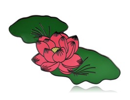 Lotus Flower with Leaves Hard Enamel Lapel Pin - £7.86 GBP