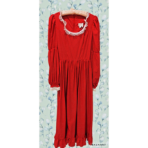 1970&#39;s 80&#39;s Cottage Core Prairie Maxi Dress Red Polkadot Lace Trim VTGE - $74.25