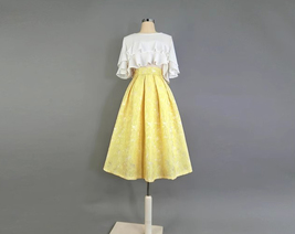 Yellow A-line Midi Pleated Skirt Outfit Spring Women Custom Plus Size Midi Skirt image 6