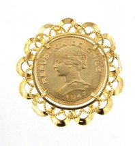 1947 republica de chile coin Unisex Pin / Brooch 18kt Yellow Gold 301582 - £1,997.59 GBP