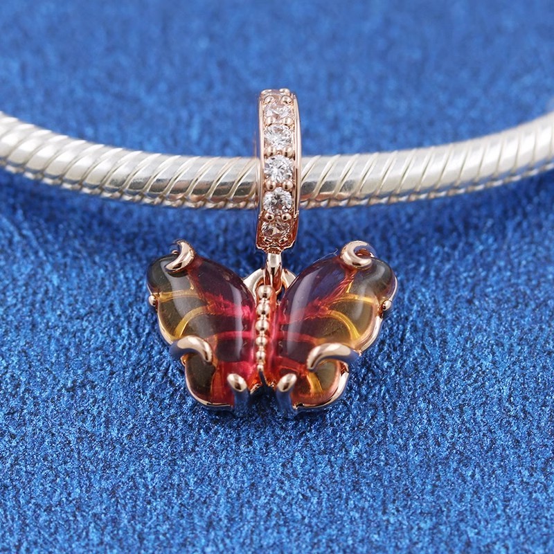 14k Rose goldplated Pink & Yellow Murano Glass Butterfly Dangle Charm 782698C01