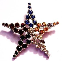 Ora Signed 5 Pt Star Pin Eastern Star Brooch Pin Multicolor Rhinestones 2&quot; - £29.69 GBP