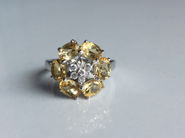 Anniversary Ring, Natural Golden Topaz, Solid Silver , Cluster Pattern U... - £105.00 GBP