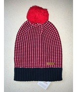 COACH 85213 TRICOLOR TUCKSTITCH Beanie Hat Pom red pink navy One Size NWT - $61.57 CAD