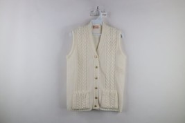 Vtg 50s 60s Streetwear Womens Small Chunky Cable Knit Cardigan Sweater Vest USA - £55.65 GBP