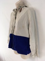 J Crew Womens XS White Blue Canvas Cotton Unlined Zip Front Hoodie Jacket - £9.46 GBP