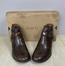 Born Booties Size 7.5 Brown Leather Zip Chunk Heel Kyndra D41316 - £29.25 GBP