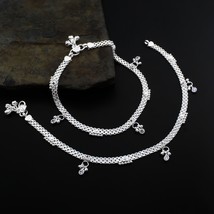 Bracelets De Cheville En Argent Réel Indien Rose Blanc CZ Paire 10,5&quot; - $95.62