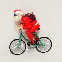 Cycling Santa Hallmark Christmas Ornament Bicycle Riding 1997 4&quot; Resin - £14.94 GBP
