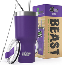 Tumbler Vacuum Insulated Coffee Ice Cup Double Wall Travel Flask Purple NEW - £31.00 GBP