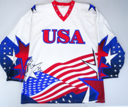 Vintage Pro joy Mens XL Canada Made Hockey Jersey USA Flag Red White Blue Retro - $26.61