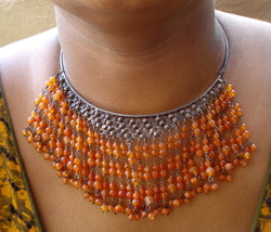 ethnic silver neck ring necklace choker carnelian gemstones rajasthan india - $286.11