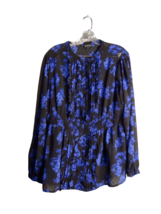 Torrid Babydoll Sheer Blue/Black Long Sleeve Blouse W/Ruffles Torrid Size 1 (1x) - $14.85