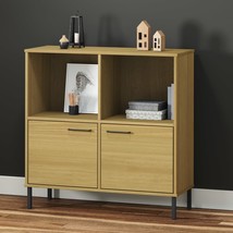 Bookcase with Metal Legs Brown 90x35x90.5 cm Solid Wood OSLO - £61.40 GBP
