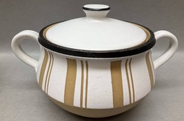 Denby Pottery Stoneware Vintage Sugar Bowl Beige and White Striped Clean - £11.37 GBP