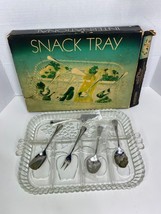 International Silver VTG 5 Part Clear Glass Snack Tray + Serving Utensils - NOS - $25.95