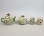 Vintage Occupied Japan Teapot Sugar Jar Salt &amp; Pepper Set Bee Honeycomb  - $29.69