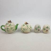 Vintage Occupied Japan Teapot Sugar Jar Salt &amp; Pepper Set Bee Honeycomb  - $29.69