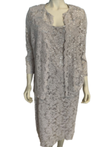 NWT Marina Grey Strap Dress w 3/4 Sleeve Jacket Sequins and Lace Size 12 - £75.50 GBP