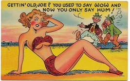 1952 Linen Curt Teich Comic Postcard- C-805 sunbathing lady beach - $9.99